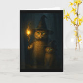 魔法猫 変な 面白い ハロウィン 猫 メメ カード (黄色い花)