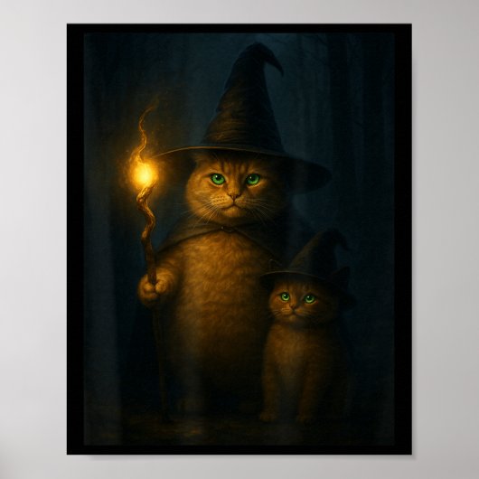 魔法猫 変な 面白い ハロウィン 猫 メメ ポスター (正面)