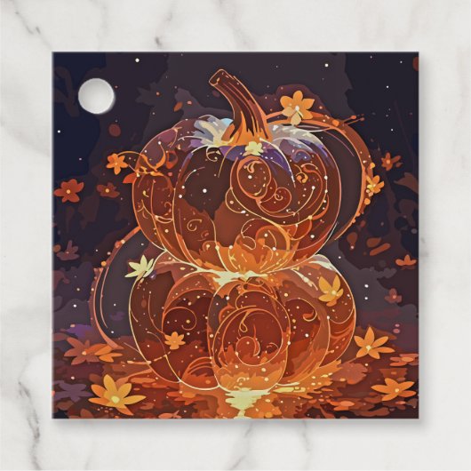 魔法白熱［赤熱］光を放つのカボチャと秋紅葉 フェイバータグ (正面)