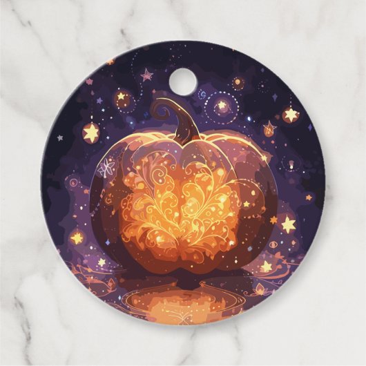 魔法白熱［赤熱］光を放つのハロウィーンカボチャと星 フェイバータグ (正面)