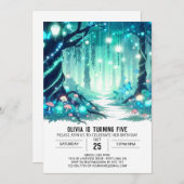 魔法白熱［赤熱］光を放つウッドランドデジタル誕生日 招待状 (正面/裏面)