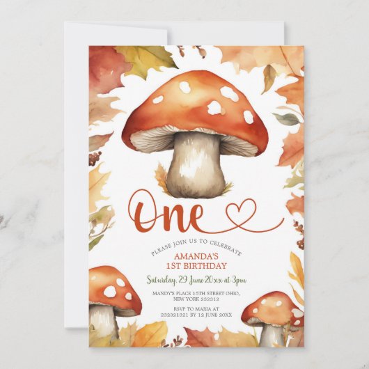 魔法素朴のキノコかわいい子の誕生日 招待状 (正面)