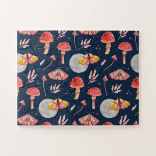 魔法蛾とキノコのパターン。ウッドランドナイト ジグソーパズル
