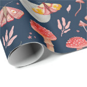 魔法蛾とキノコのパターン。ウッドランドナイト ラッピングペーパー (ロールコーナー)