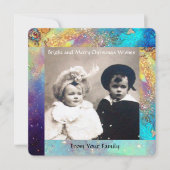 魔法蝶の植物金ゴールド青いキラキラのクリスマス シーズンカード (正面)