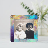 魔法蝶の植物金ゴールド青いキラキラのクリスマス シーズンカード (スタンド正面)