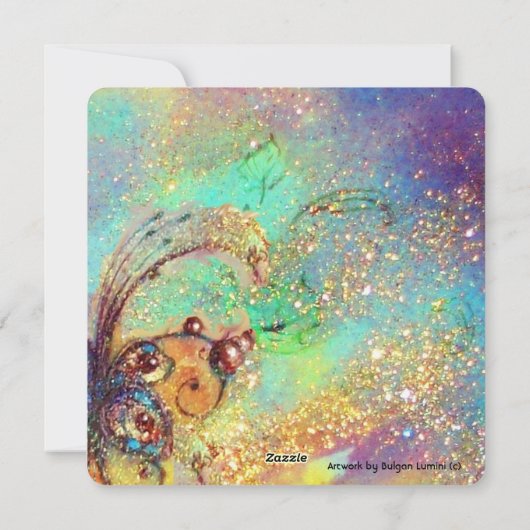 魔法蝶の植物金ゴールド青いキラキラのクリスマス シーズンカード (裏面)