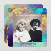 魔法蝶の植物金ゴールド青いキラキラのクリスマス シーズンカード (正面/裏面)