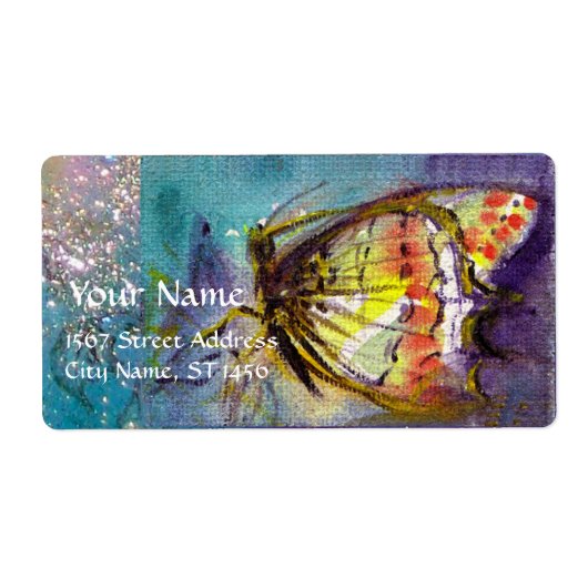 魔法蝶の青い金ゴールドきらめき ラベル (正面)