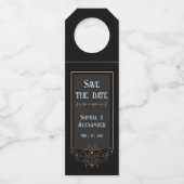 魔法蝶ゴシック結婚式の日付保存 ボトルネックタグ (正面)