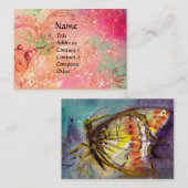 魔法蝶ピンク、明るい赤紫色黄色の金ゴールドきらめき 名刺 (正面/裏面)