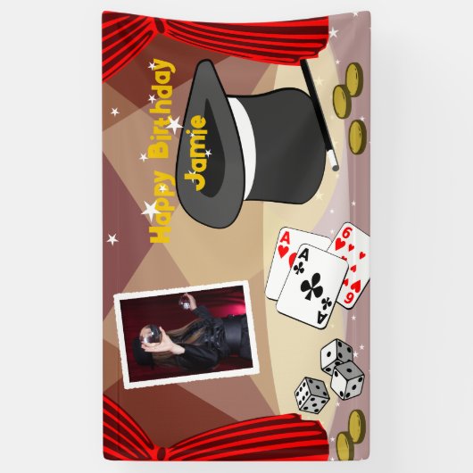 魔法表示ステージハッピーバースデー名赤 横断幕 (縦)