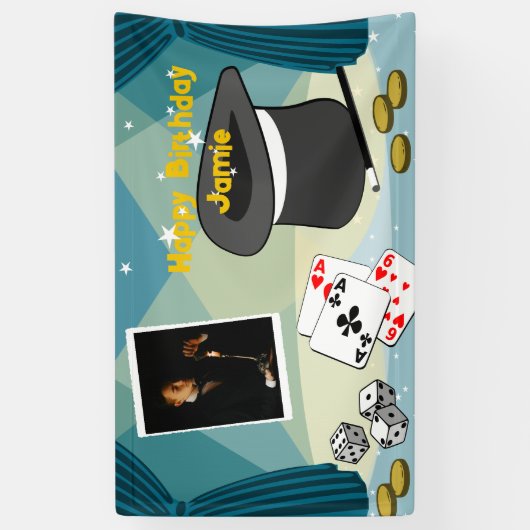 魔法表示ステージハッピーバースデー名（青） 横断幕 (縦)