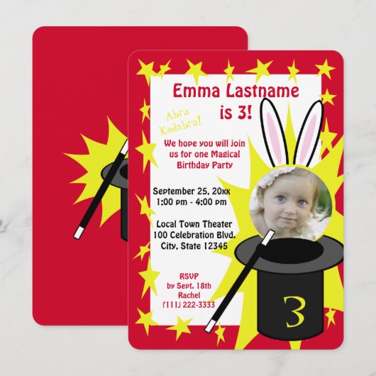 魔法表示誕生日赤 招待状 (正面/裏面)