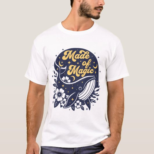 魔法製 – Boho Whaleフローラ自然夏ギ Tシャツ (正面)