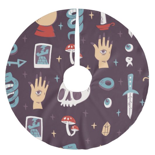 魔法要素：スカル、タロットシームレス ブラッシュドポリエステルツリースカート (正面)