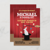 魔法誕生日パーティーの招待状 – Top Hat & Bunny 招待状 (正面/裏面)