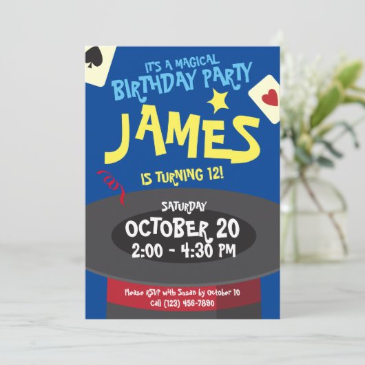 魔法誕生日パーティーの招待状 – Top Hat Sublesize 招待状 (スタンド正面)