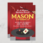 魔法誕生日パーティー招待トップハット&魔法! 招待状 (正面/裏面)