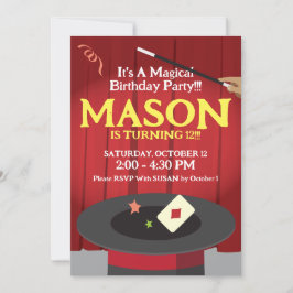 魔法誕生日パーティー招待トップハット&魔法! 招待状