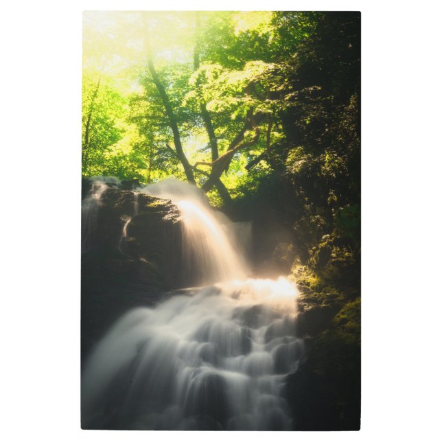 魔法輝くの滝の上の太陽 メタルプリント (正面)