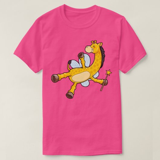 魔法飛んでいるの杖を持つキリン Tシャツ (デザイン正面)