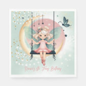 魔法魅惑の妖精オンザスイング子供の誕生日 スタンダードランチョンナプキン (正面)