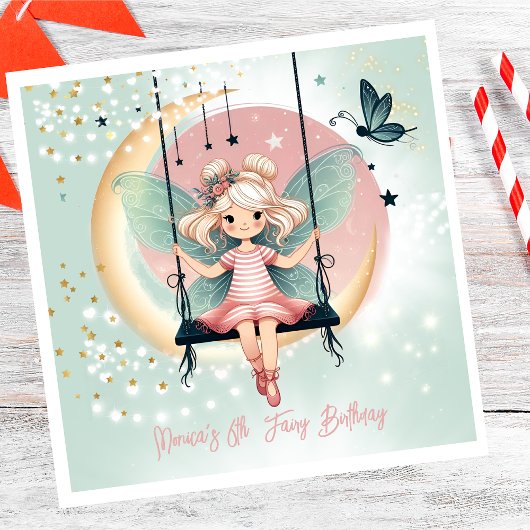 魔法魅惑の妖精オンザスイング子供の誕生日 スタンダードランチョンナプキン