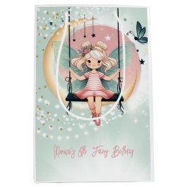 魔法魅惑の妖精オンザスイング子供の誕生日 ミディアムペーパーバッグ