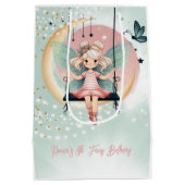 魔法魅惑の妖精オンザスイング子供の誕生日 ミディアムペーパーバッグ (裏面)