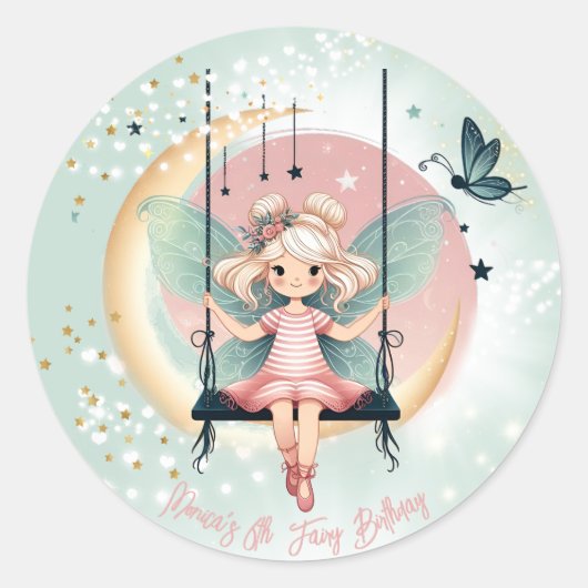 魔法魅惑の妖精オンザスイング子供の誕生日 ラウンドシール (正面)