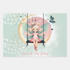 魔法魅惑の妖精オンザスイング子供の誕生日 ラッピングペーパーシート