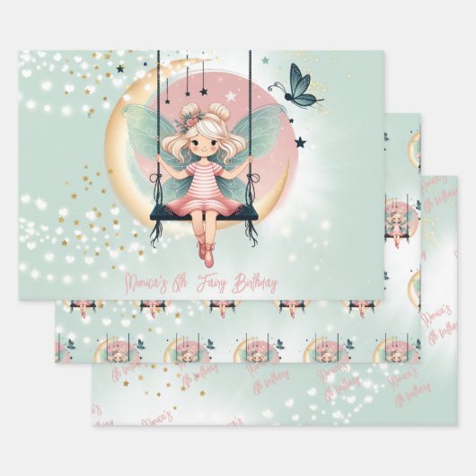 魔法魅惑の妖精オンザスイング子供の誕生日 ラッピングペーパーシート (セット)