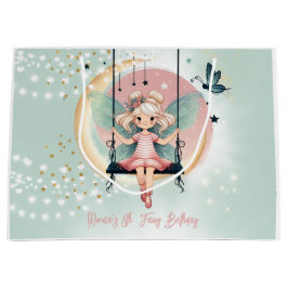 魔法魅惑の妖精オンザスイング子供の誕生日 ラージペーパーバッグ