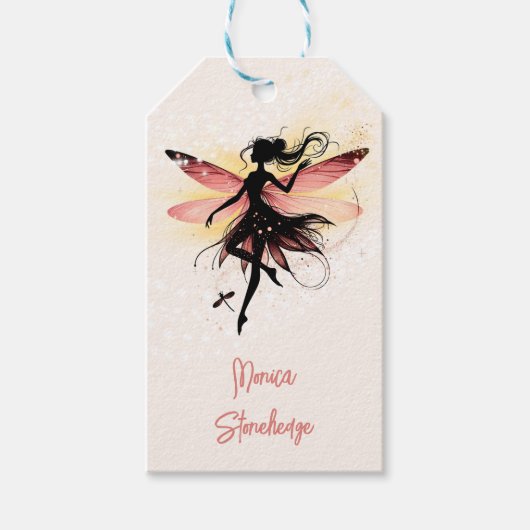 魔法魅惑フェアリーのシルエット子供の誕生日 ギフトタグ (正面)