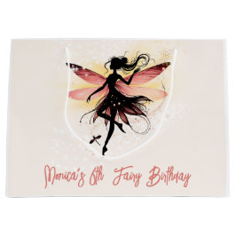 魔法魅惑フェアリーのシルエット子供の誕生日 ラージペーパーバッグ