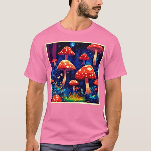 魔法鮮やかマッシュルームフォレストアート Tシャツ (正面)