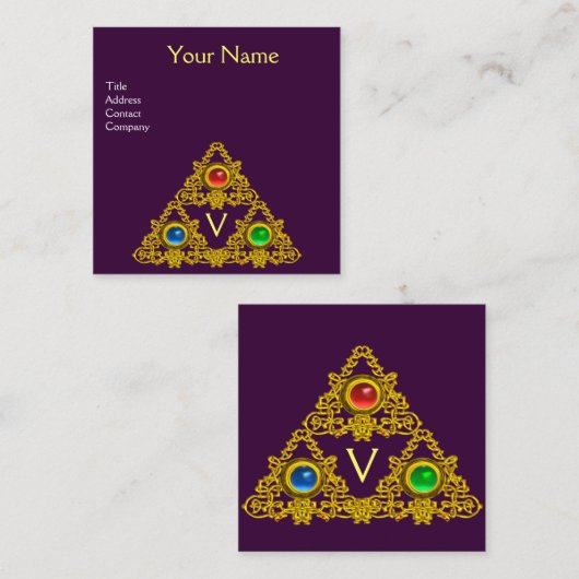 魔法ELFIC TALISMAN MONOGRAM、金ゴールド紫ファンタジー スクエア名刺 (正面/裏面)