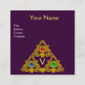 魔法ELFIC TALISMAN MONOGRAM、金ゴールド紫ファンタジー スクエア名刺 (正面)