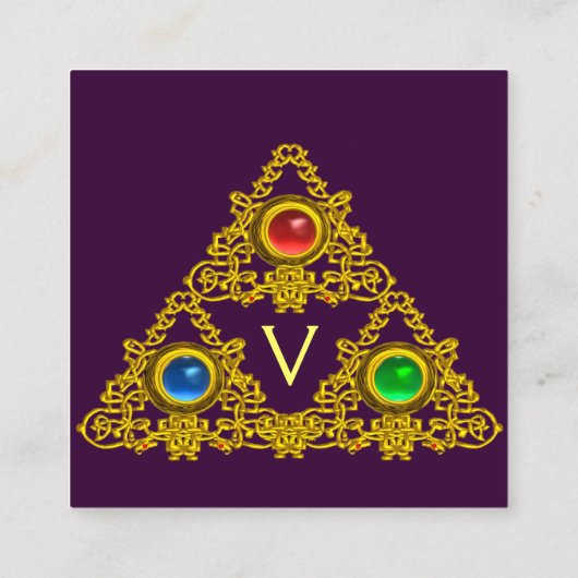 魔法ELFIC TALISMAN MONOGRAM、金ゴールド紫ファンタジー スクエア名刺 (裏面)