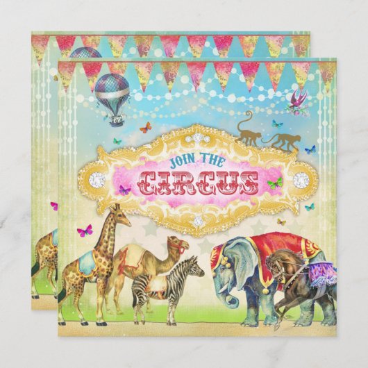 魔法GCはサーカスのヴィンテージの女の子の招待を結合します 招待状 (正面/裏面)