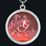 魔法SWIRLS IN RED Monogram, Ruby シルバープレートネックレス<br><div class="desc">ユニークとエレガントカラフルデザイン、繁栄、花や春の開花。黄金絵画箔と銀箔の水色。</div>