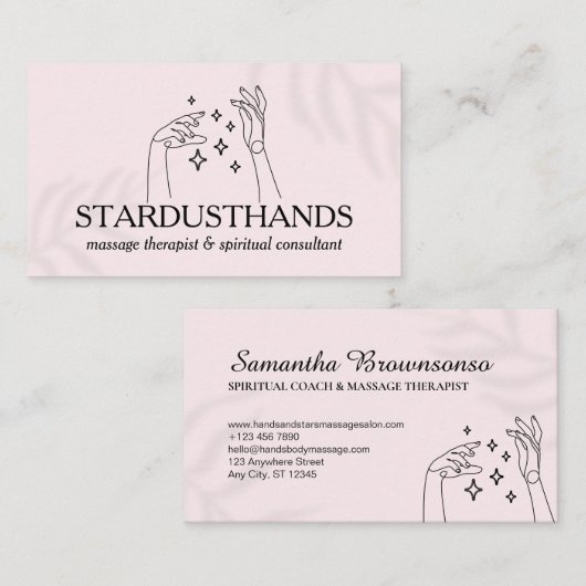 魔法Touch：星モダン付きピンク色の手 名刺 (正面/裏面)