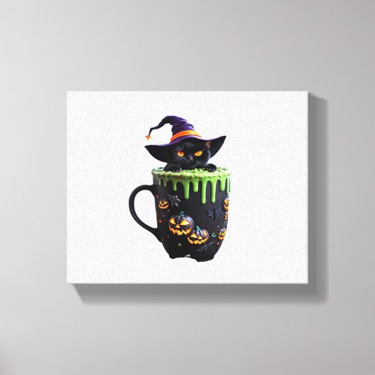 魔猫ハロウィーンコーヒーマグ – かわいい黒猫wi キャンバスプリント (正面)