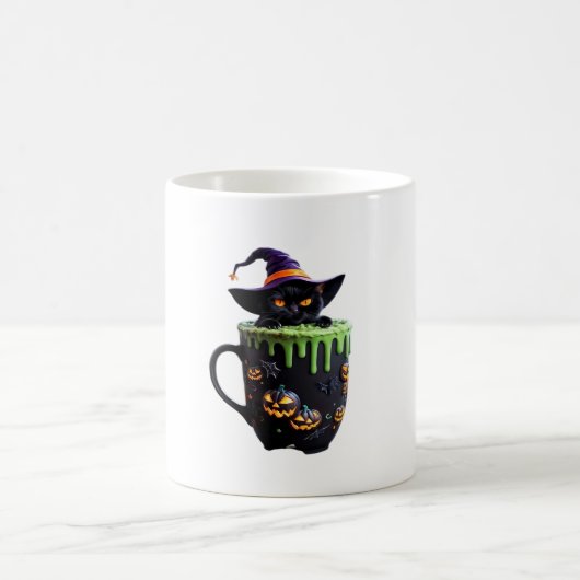 魔猫ハロウィーンコーヒーマグ – かわいい黒猫wi コーヒーマグカップ (中央)