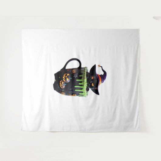 魔猫ハロウィーンコーヒーマグ – かわいい黒猫wi タペストリー (正面(横))