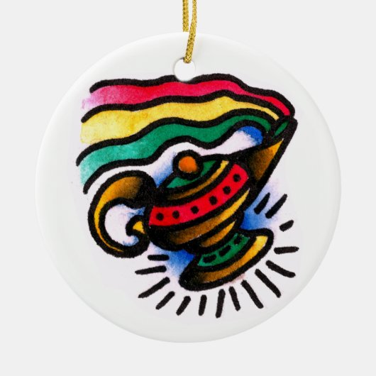 魔神のボトルの水彩画 セラミックオーナメント (正面)