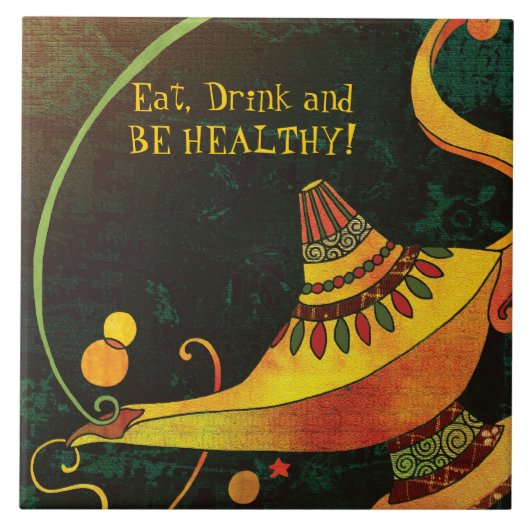 魔神の魔法ランプのファンタジーの家庭の女神Trivet タイル (正面)