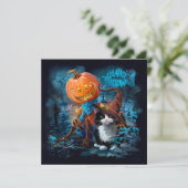 魔術の帽子を被ったユーモアあふれるかぼちゃと猫 招待状 (スタンド正面)