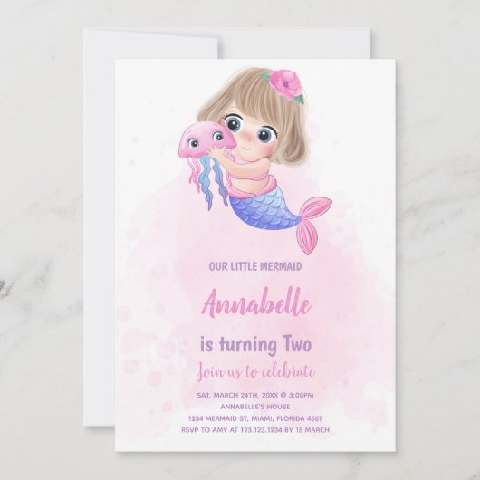 魔術的な海の下で女の子のためのパーティー 招待状 (正面)